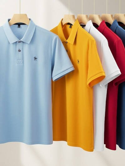 Short Sleeve Lapel Collar Mercerized Double Knit Pique Cotton Mens Top