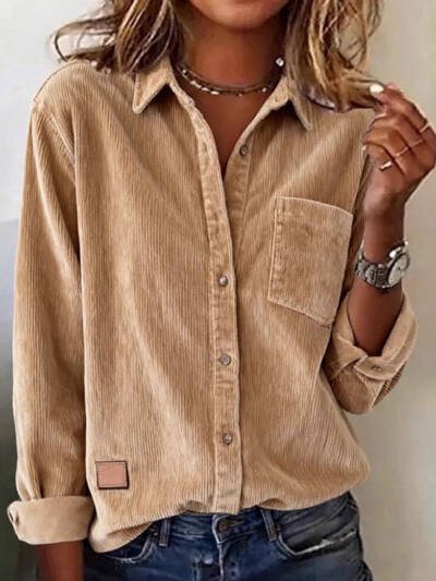 Womens Loose-fitting Cardigan Long-sleeve Button-up Shirt