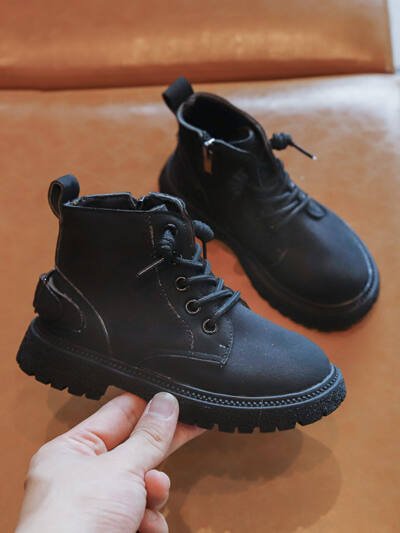 Girls' Non-slip Height-enhancing Boots With Solid Color Laces