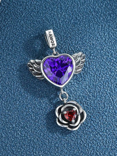 S925 Sterling Silver Love Wings Rose Pendant Female Vintage Thai Silver