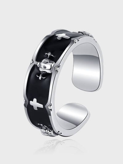 S925 Sterling Silver Iris Crown Women's Luxury Black Glue Finger Ring