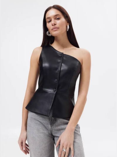Women's Single-breasted Short Asymmetric Shoulder Off-shoulder Vest