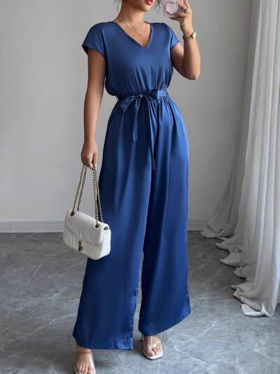 Fashion Wind Deep V High-waisted Wide-leg Jumpsuit Women's Clothing