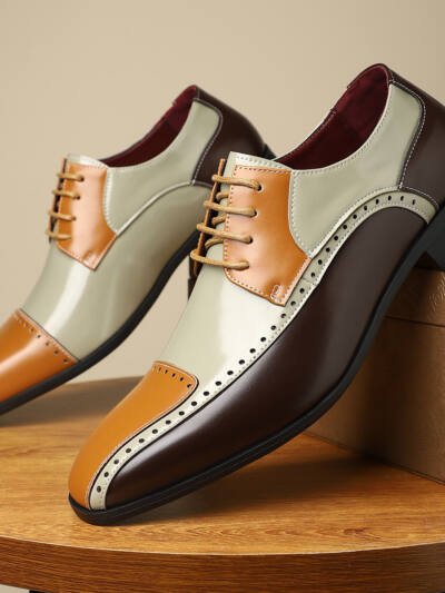 Men's Trendy Non-slip Breathable Leather Shoes Color Matching Business