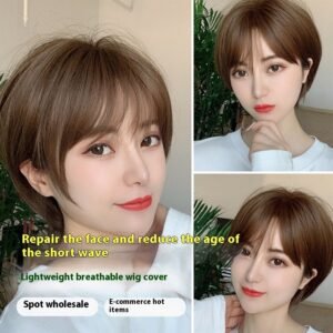 Wig Female All Real Hair Natural & Fluffy Short Straight