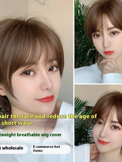 Wig Female All Real Hair Natural & Fluffy Short Straight