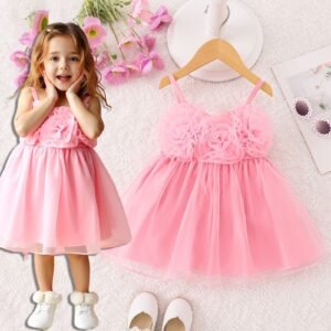 Floral Mesh Straps Girls Princess Dress