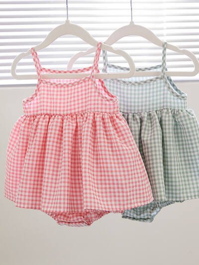 Korean Style Baby Sling Romper Fashionable Plaid Dress Princess Dress