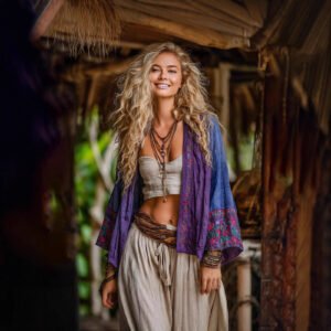 Ethnic-style Casual Linen Shawl With A Printed Shirt