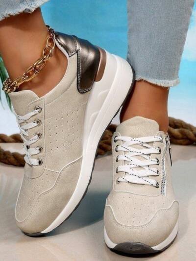 Womens Sporty Lace-Up Flared Sole Plus-Size Dress Shoes
