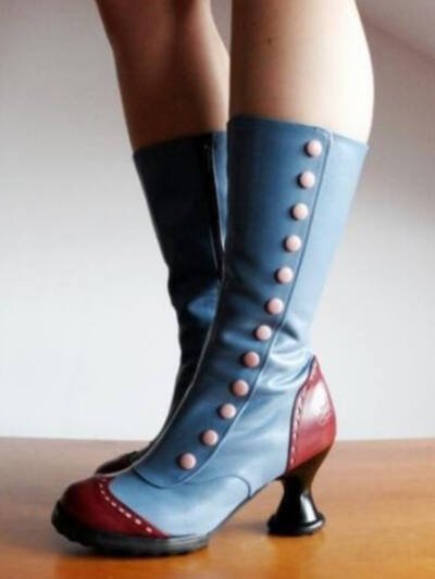 Fashionable Button-decorated Irregular-heeled Women's Thigh-high Boots