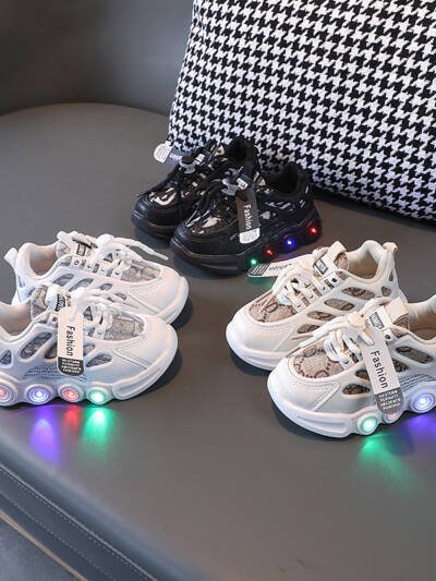 Spring And Autumn New Shoes With LED Light Children's Shoes Ribbon Cloth Surface Breathable
