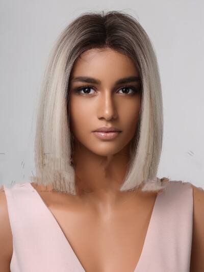 Medium Gradient White Shoulder-length Short Straight Hair Wig