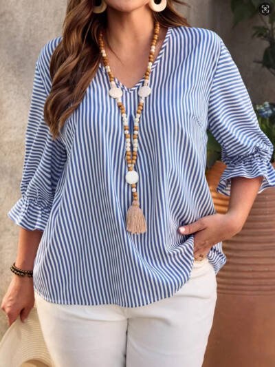 Womens Directional Fashionable Modern Striped Shirt