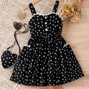 Polyester Children's Heart Printing Stitching Lace Hanging A- Line Skirt