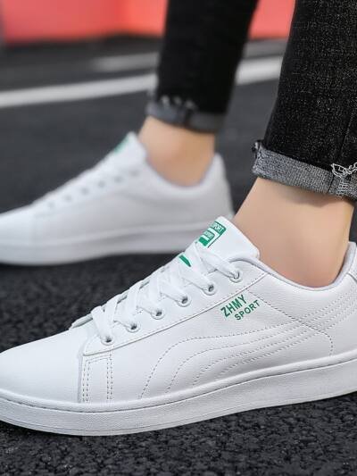 Mens Minimalist Casual White Shoes With A Flat Heel