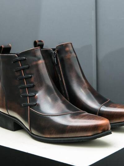 Large Size High-top Shoes Side Zipper Color Matching Leather Shoes Men's British Style