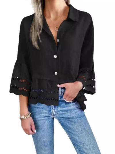 Lace-trimmed Shirt With Flared Lace Detailing At The Cuffs