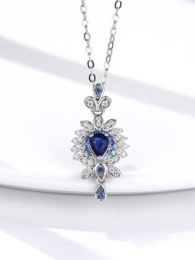 Original Design Natural Sapphire Necklace Female Flower Shaped Small Group Luxury