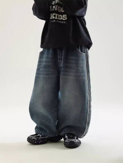 Winter Boys' New Fleece-lined Warm And Loose Jeans