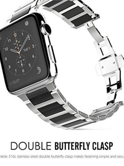 Universal Stainless Steel And Black Ceramics Apple Stainless Steel Strap