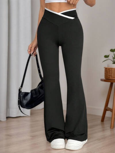 Cross-color High-waisted Women's Slimming Stretch Flare Pants
