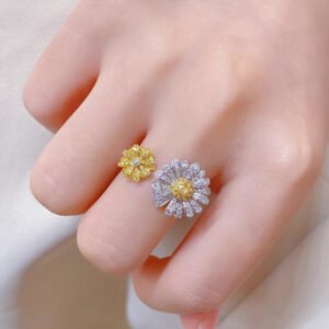 S925 Sterling Silver Ins Double Open Yellow Diamond Ring