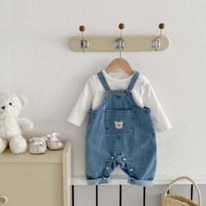 Bear Jumpsuit Long Sleeve One-piece Denim Suspender Pants