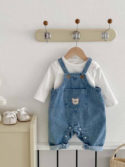 Bear Jumpsuit Long Sleeve One-piece Denim Suspender Pants