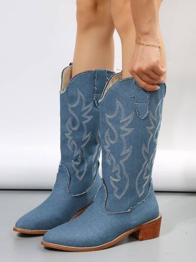 Womens Plus-Size Mid-Calf Western Boots