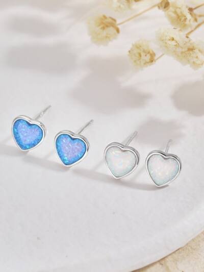 Japanese And Korean 925 Silver Love Opal Earrings Female Niche Lightweight