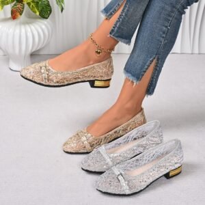 Womens Shallow-Toe Pointed-Toe Mesh Shoes With Bow For Breathability