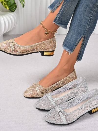 Womens Shallow-Toe Pointed-Toe Mesh Shoes With Bow For Breathability
