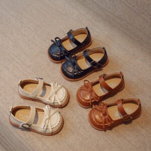 Soft Bottom Non-slip Velcro Children's Solid Color Leather Shoes