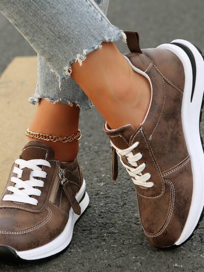 Fashion Solid Color Front Lace-up Women's Shoes