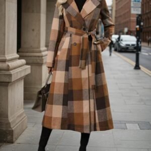 New Style Lapel Woolen Lace-up Double-breasted Extended Coat, Women's Windbreaker