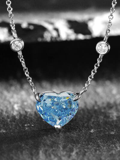 Ocean Blue Heart-shaped Zircon S925 Sterling Silver