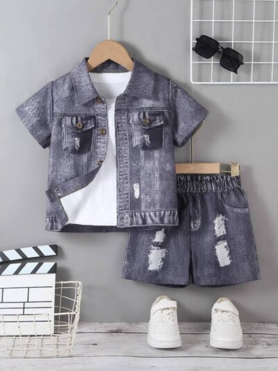 Trendy Style Broken Hole Design Shorts Suit