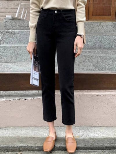Black Plus Velvet Smoke Pipe Jeans Leggings
