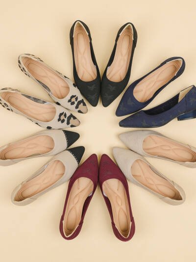 Solid Color Dark Flower Design Niche Mom Shoes