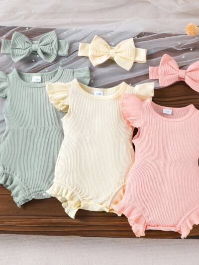 Multi-color Ribbed Romper For Toddlers