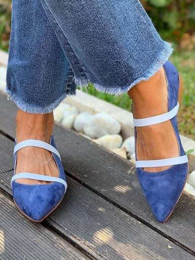 Womens Pointed-toe Low-cut Suede Shoes With Two Thin Straps