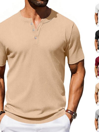 Athleisure Stretch Ribbed Short-Sleeve T-Shirt