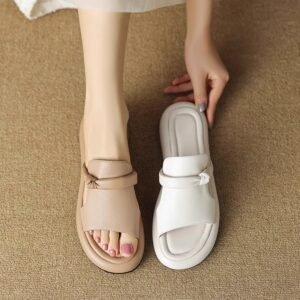 Soft Leather Open Toe Casual Slippers Women