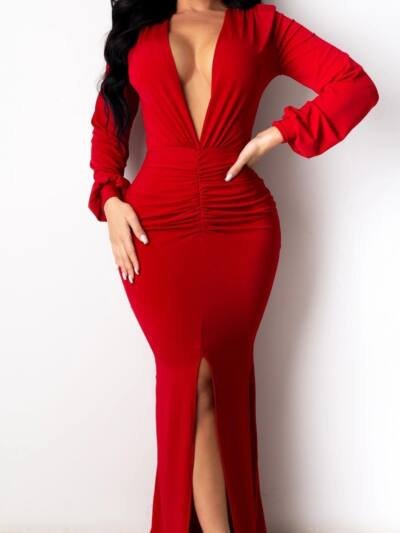 Women's Large V-neck Slim-fit Nightclub Evening Dress