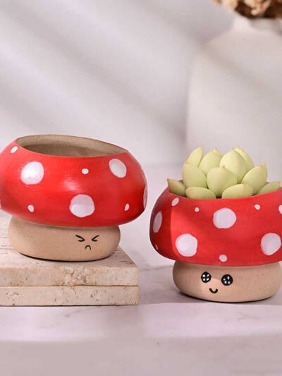 Creative Desktop Cartoon Cute Mushroom Expression Ceramic Succulent Flower Pot