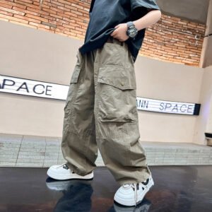 Loose Children's Spring Clothes Pu Handsome Pants