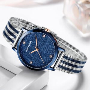 Silk Dial Diamond-encrusted Mesh Strap Watch