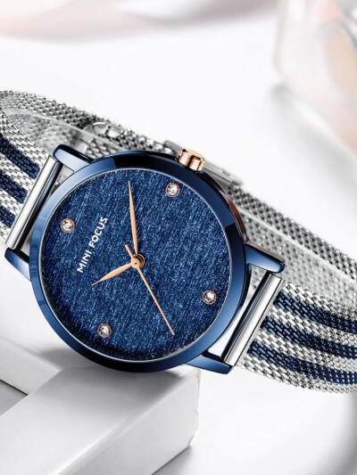 Silk Dial Diamond-encrusted Mesh Strap Watch