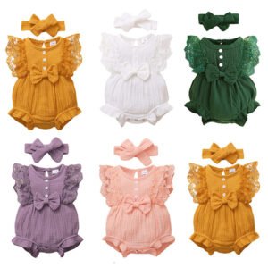 Infant And Toddler GirlsCandy-colored Lace Romper With Bib